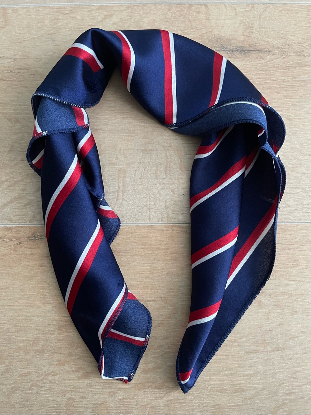 NWOT Navy Red White Stripes Silk-Feel Scarf